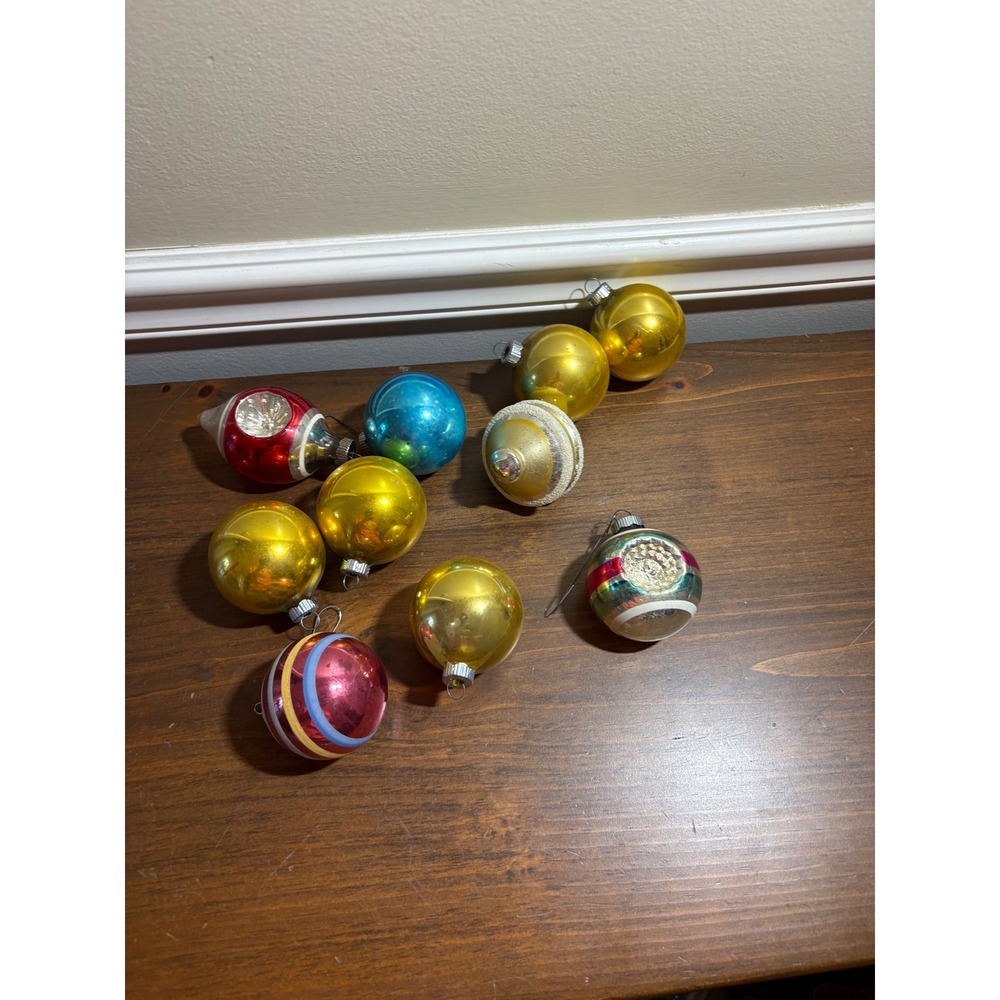 Vintage Shiny Brite Glass Christmas Ornaments Lot Indent Reflector Mica MCM 10pc